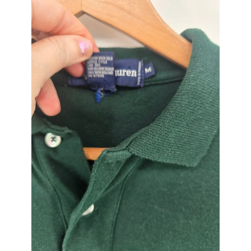 Ralph Lauren Polo Shirt Mens Medium Polo Equestrian Green Long Sleeve Pocket EUC